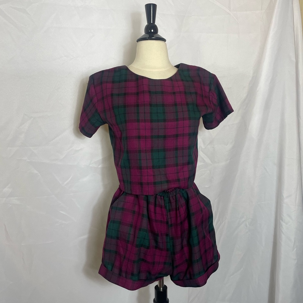 Deep Green and Pink Tartan Top and Matching Shorts